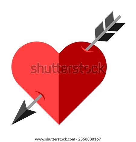 Heart icon. Symbol of love. Heart with an arrow. Red heart for card, design, flyer, web, poster, party, decor, banner, advertising. Vector illustration isolated on white background.