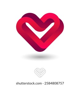 Heart icon, symbol of love. Impossible form consists of intertwined elements. Symbol care of heart. Cardio center icon.