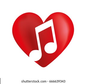 Heart icon symbol with music note.