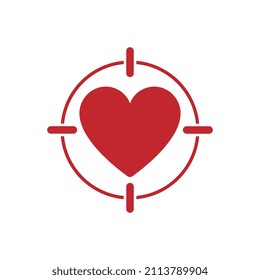 Heart icon in target crosshair, vector illustration.