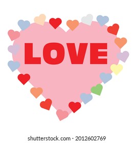 Heart icon with text written on white background love.