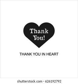 Heart icon with thank you lettering inside vector illustration on white background.