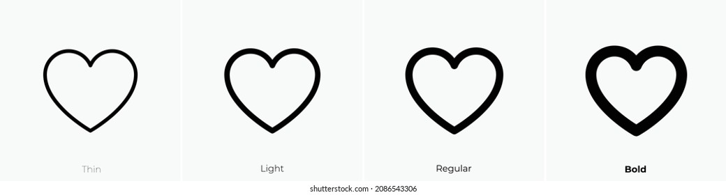 heart icon. Thin, Light Regular And Bold style design isolated on white background