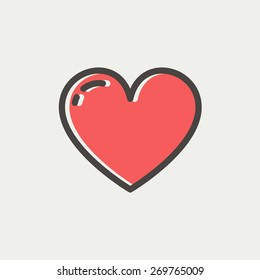 Heart icon icon thin line for web and mobile, modern minimalistic flat design. Vector icon with dark grey outline and offset colour on light grey background.