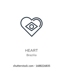 Icono del corazón. Icono de contorno lineal delgado aislado en fondo blanco de la colección brasilera. Signo vectorial de línea, símbolo para web y móvil