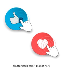 Heart icon and thumb icon up for social networks. Emotional reactions. Vector illustration.
