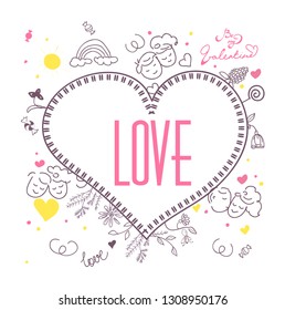heart icon with title: " Love" on it. Doodles, lettering and couple's icon