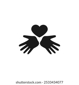 Heart icon with two open palms of hands together. 