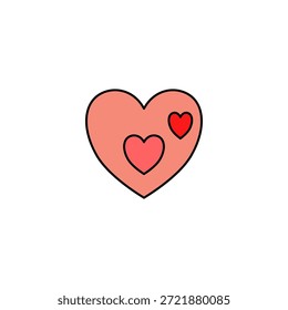 Ícone de coração com dois corações menores dentro, design simples e limpo. Símbolo de amor, afeto e relacionamentos. Ilustração vetorial. com detalhes intrincados e grande apelo visual.