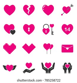 Heart icon vector in black and pink color used for Valentine's Day, Love and Health sign and symbol isolated on white background, Flat lay style for logo, graphic and web design.