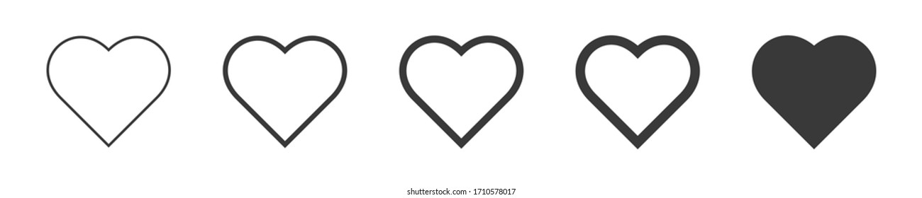 Colección vectorial de icono del corazón, símbolos de amor, diseño de diseño moderno y estilo sólido en fondo en blanco
