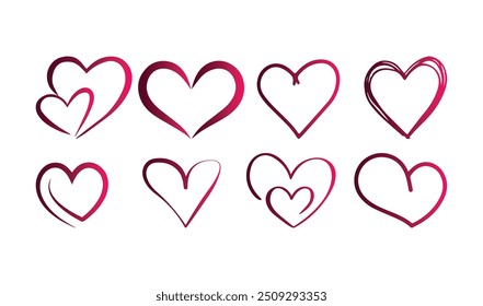  Icono de corazón Vector Contorno de texto logo Plantilla, esbozo de letras rojas del corazón, letras lineales de corazones para la tarjeta de felicitación del día Ilustración vectorial Icono de amor Diseño de Ilustración vectorial 
Editable