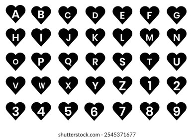 Heart icon, vector design with alphabet letters vector illustration.  A to Z letter on heart.