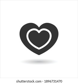 Heart icon vector emblem isolated on white background with shadow.