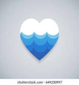 Heart Icon Vector. Flat love symbol. Valentine's Day sign, emblem isolated with shadow and waves for graphic and web design, logo