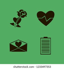 heart icon. heart vector icons set rose heart, medical report, heart envelope and heartbeat