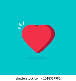 Heart icon vector illustration in flat cartoon design isolated, 3d happy heart with heartbeat