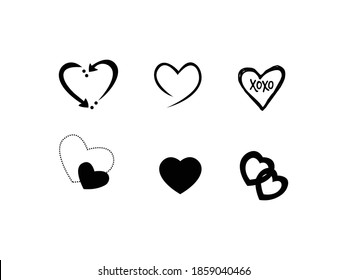 Heart Icon Vector illustration. sketch Hearts Love symbol. Valentine's Day sign, emblem isolated on white background, Flat style for graphic and web design, logo. EPS10 black pictogram.