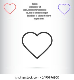 Heart Icon Vector. Vector image of a flat, linear heart icon. Perfect Love symbol. Flat style for graphic and web design. Flat simple grey symbol on white background with shadow.