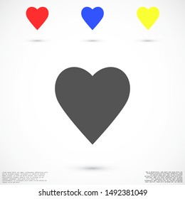 Heart Icon Vector. Vector image of a flat, linear heart icon. Perfect Love symbol. Flat style for graphic and web design. Flat simple grey symbol on white background with shadow.