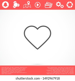 Heart Icon Vector. Vector image of a flat, linear heart icon. Perfect Love symbol. Flat style for graphic and web design. Flat simple grey symbol on white background with shadow.
