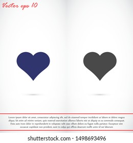 Heart Icon Vector. Vector image of a flat, linear heart icon. Perfect Love symbol. Flat style for graphic and web design. Flat simple grey symbol on white background with shadow.