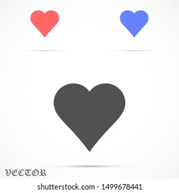 Heart Icon Vector. Vector image of a flat, linear heart icon.  Perfect Love symbol. Flat style for graphic and web design. Flat simple grey symbol on white background with shadow.