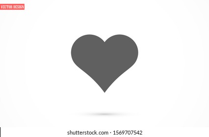 Heart Icon Vector. Vector image of a flat, linear heart icon. Perfect Love symbol. Flat style for graphic and web design. Flat simple grey symbol on white background with shadow.