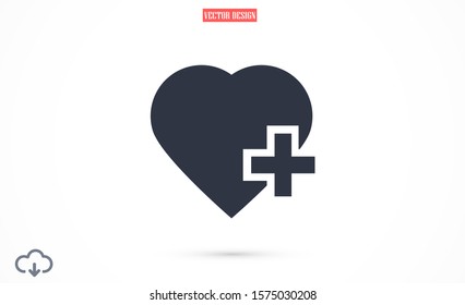 Heart Icon Vector. Vector image of a flat, linear heart icon.  Perfect Love symbol. Flat style for graphic and web design. Flat simple grey symbol on white background with shadow.