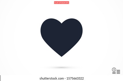 Heart Icon Vector. Vector image of a flat, linear heart icon. Perfect Love symbol. Flat style for graphic and web design. Flat simple grey symbol on white background with shadow.