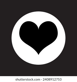 Vector de icono del corazón. Diseño del logo de amor. Ilustración del icono del vector del corazón en círculo aislado en fondo negro