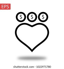 Heart Icon Vector. Love symbol. Valentine's Day sign, emblem isolated on white background with shadow, Flat style for graphic and web design, logo.