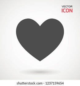 Heart Icon Vector. Love symbol. Valentine s Day sign, emblem isolated on white background with shadow, Flat style for graphic and web design, logo. EPS10 black pictogram