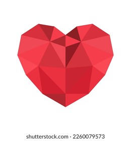 heart icon vector. love symbol. valentine's day sign. badge isolated in red color on white background. origami style for graphic design.