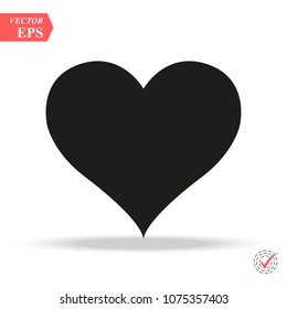 Heart Icon Vector. Perfect Love symbol. Valentine's Day sign, emblem isolated on white background with shadow, Flat style for graphic and web design, logo. EPS10 black pictogram.