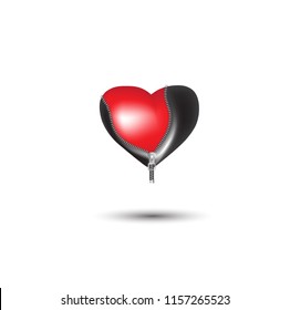Heart Icon Vector. Perfect Love symbol. Valentine's Day sign, emblem isolated on white background with shadow, Flat style for graphic and web design, logo.It's like opening a zipper inside.