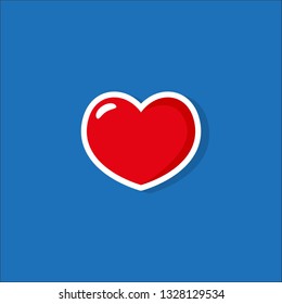 Heart Icon Vector. Perfect Love symbol. Valentine's Day sign, emblem isolated on blue background with shadow. Flat style for graphic and web design, logo. Vector illustration EPS10
