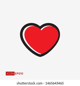 Heart Icon Vector. Perfect Love symbol. Valentine's Day sign, emblem isolated on white background with shadow, Flat style for graphic and web design, logo. EPS10 black pictogram