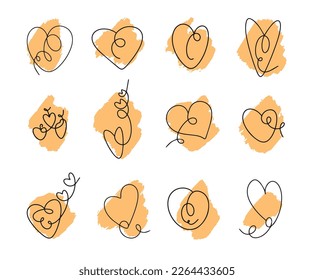 Heart icon vector set continuous line drawing stable line editable cell line icon  logo  label yellow background
