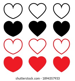 Conjunto de vectores de icono del corazón. colección de signos de ilustración de amor. símbolo de romance.