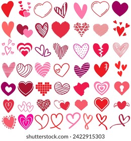 Conjunto de vectores de icono del corazón. Colección de signos de ilustraciones de amor. símbolo de romance o logotipo.