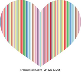 heart icon with vertical striped color inside, heart icon vector illustration.