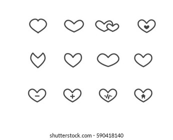 Heart icon web set contour