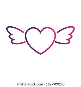 heart icon with wings, happy valentines day, love is in the air. A feast for beautiful couples February 14th. Vector illustration of a closeup drawing in a flat style.