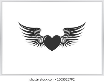 Heart icon. heart with wings on white background. love symbol