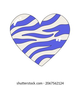 Heart icon with zebra striped pattern. Nostalgia for the 2000 years. Y2k style. Simple flat linear vector illustration of a heart isolated on a white background.