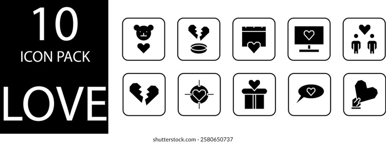 Heart icons with added elements such as arrows, flowers, or sparkles, reinforce the romantic impression.