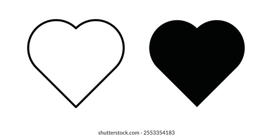 Iconos del corazón en estilo relleno y delineado negro