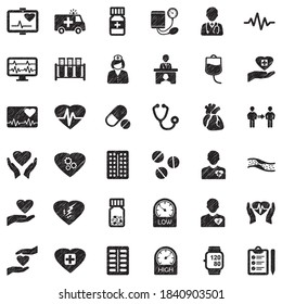 Iconos cardíacos. Diseño de esgrima negra. Ilustración vectorial.