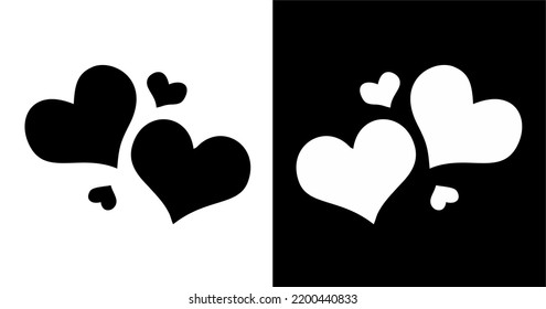 Heart icons in black and white. Simple vector illustration